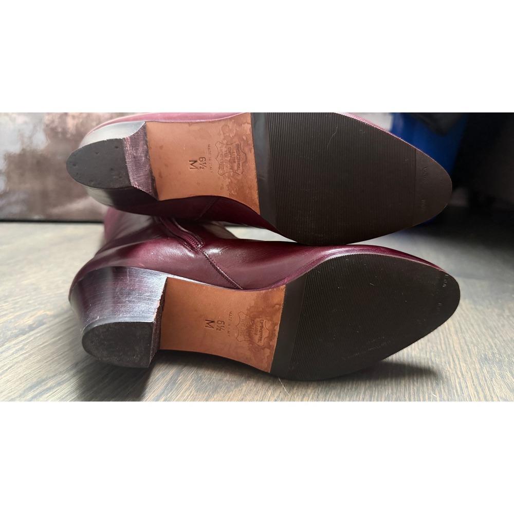 Bally Leather Tall Boots Burgundy Block Heel Italy Sz 6.5 M Vintage Retro Kitten - Picture 7 of 7